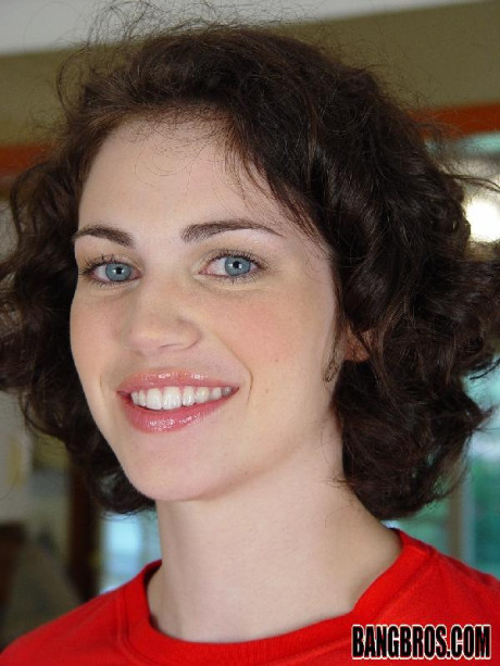 Pretty teenie with blue eyes shows her tiny boobs and blows a wide boner