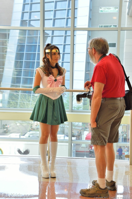 Brunette beauty Melody flashes her shaved snatch & toys her anus in public