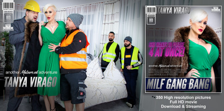 Massive titted yellow-haired mature Tanya Virago gets gangbanged by construction workers