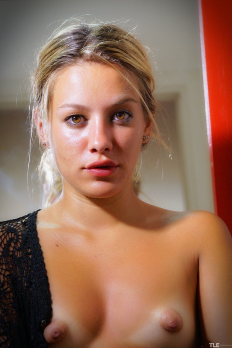 Attractive young with tan lines Candice flaunts her booty before toying her pussy