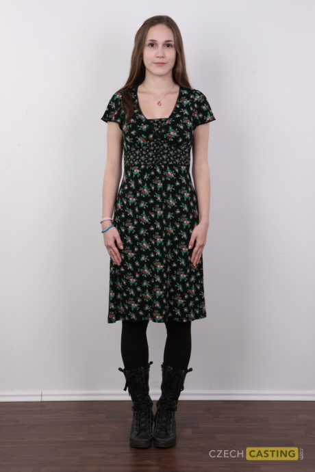 Whore girl lady next door type Klara takes off her clothes and boots to go bare undressed