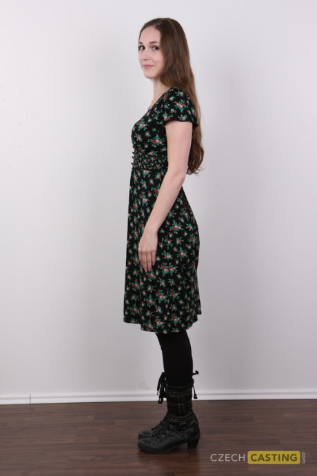 Whore girl lady next door type Klara takes off her clothes and boots to go bare undressed