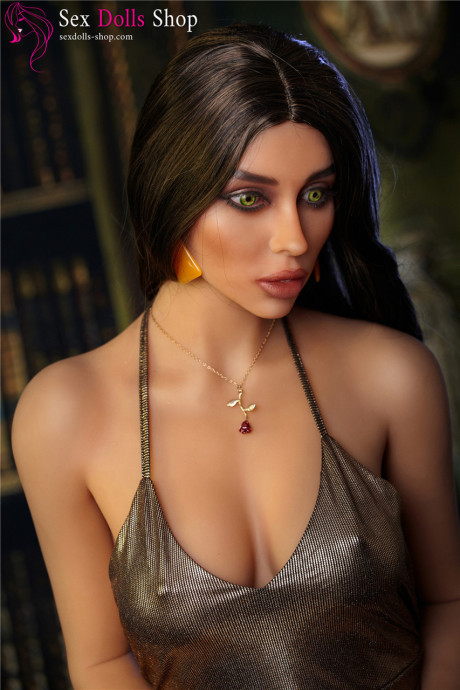 Lusty-eyed sex doll teases with her bubble ass and large breasts in the library