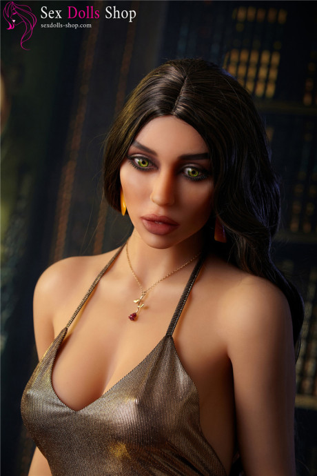 Lusty-eyed sex doll teases with her bubble ass and large breasts in the library