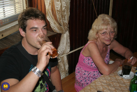 Old whore Margrit K getting banged and facialed in a public swingers party