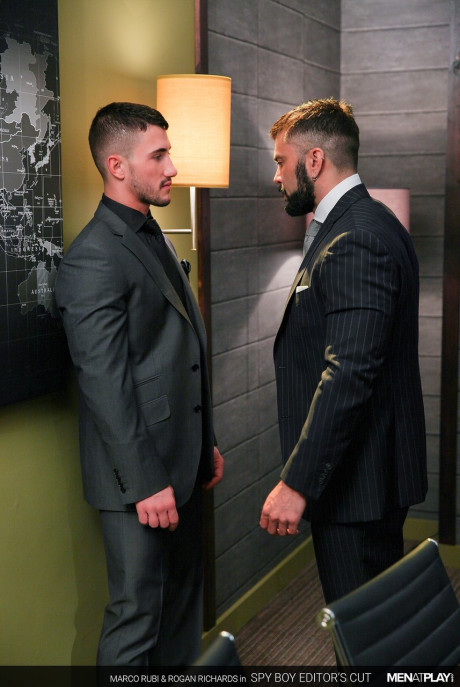 Muscular gay colleagues Marco Rubi & Rogan Richards have a sleazy office quickie