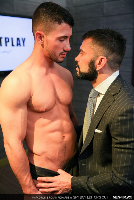 Muscular gay colleagues Marco Rubi & Rogan Richards have a sleazy office quickie