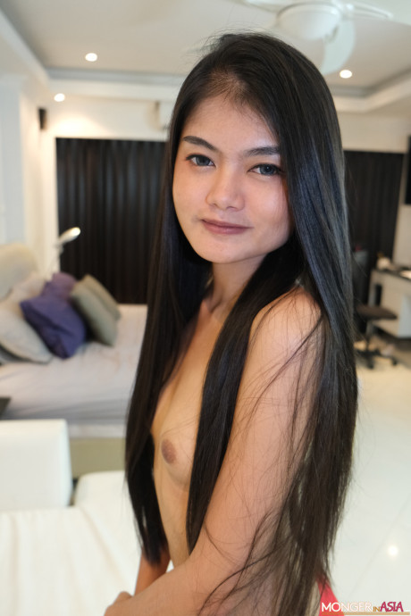 Small Thai mom Nunu strips & exposes her tiny tits hairy cunt & little butt
