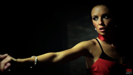 Petite brunette teen Gina Devine has sex with her lover under poor lighting