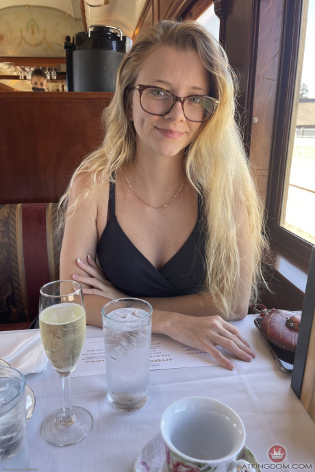 Amateur teen in glasses Riley Star flaunts her holes and hot legs on a bed