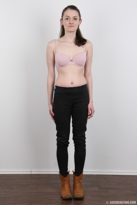 Young young amateur Eliska sheds clothing to display tiny boobies with nipples closeup