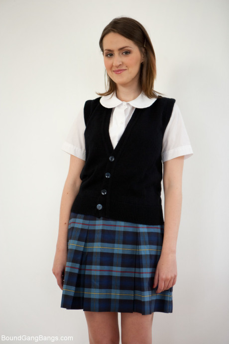 Brunette schoolgirl Kendra revealing her incredible natural boobies