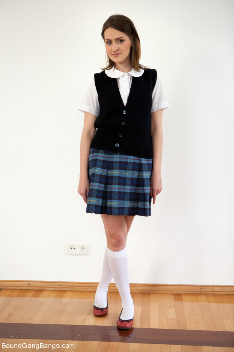 Brunette schoolgirl Kendra revealing her incredible natural boobies