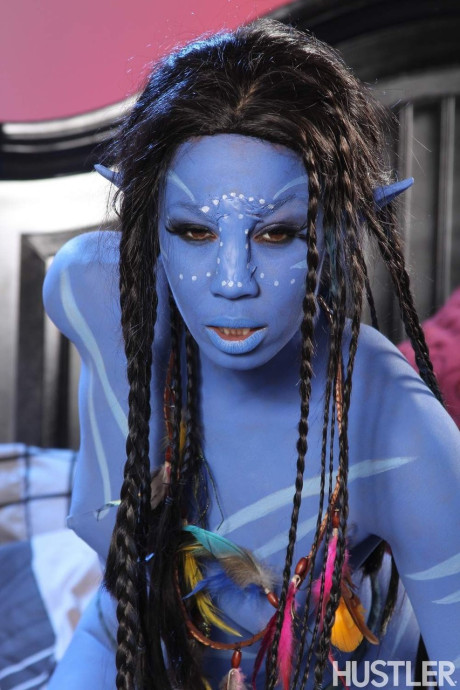 Cosplay hottie Misty Stone takes dick in nothing but blue body paint