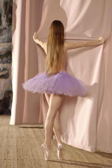 Bare-breasted skinny ballerina Jasmine A shows off her small melons & her trimmed bush
