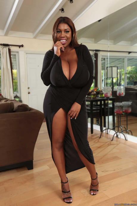 Buxom black with enormous tits Maserati reveals her sweet curves in a solo