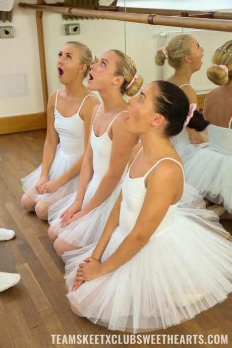 Three petite teen ballerinas show their asses and get pounded by a ballet tutor