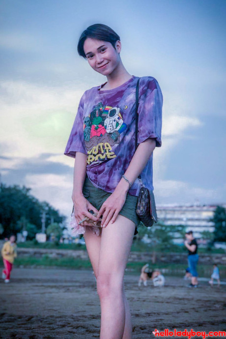Stunning oriental transexual posing fully clothed in public in her own compilation