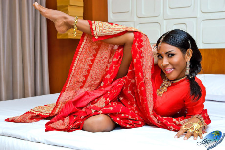 Hot Indian girl Areeya exposing her sexy boobies & her gigantic shemale rod