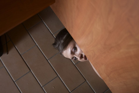 Rebecca enters the locker room and immediately starts swallowing cougar man boy dude penis