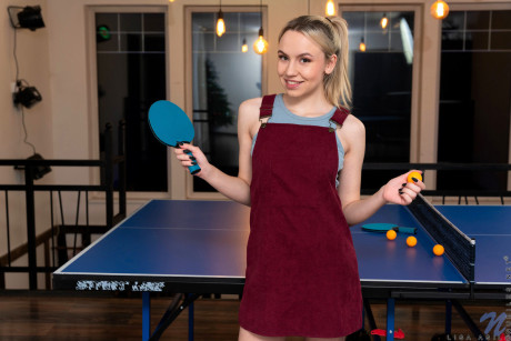 Fine young teen skank girl girl Lisa Asil gets totally naked atop a ping-pong table
