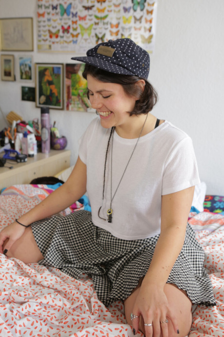 Chubby British bitch GF chick Beatrix poses naked on a bed and fully clothed in Berlin