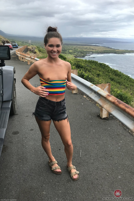 Teenage hottie Zoe Bloom stripping and shamelessly posing nude in public
