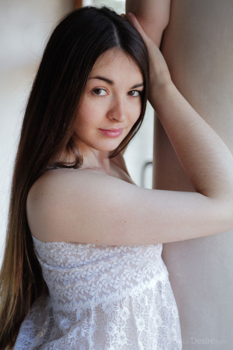 Beautiful fresh teenie Lukki Lima undressing to finger her shaved snatch to orgasm