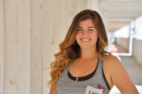 College skank GF chick flashes her unprotected butt and humongous breasts in campus parking center