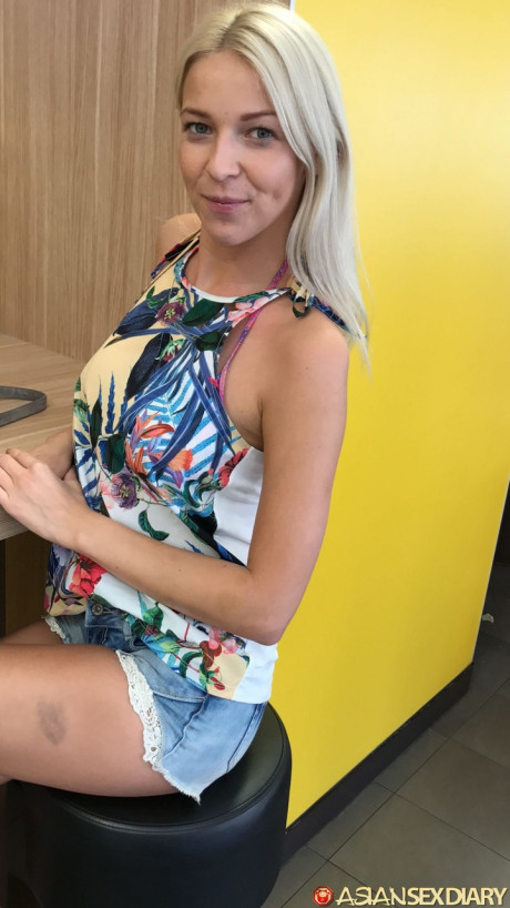 Sexy Slovenian babe Karol unveils her boobies and giant booty before having POV sex
