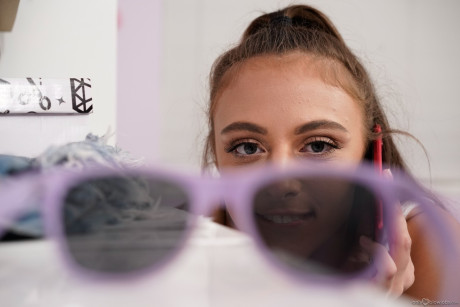 Ponytailed teen Gia Derza flaunts her massive behind and gives a POV blowjob