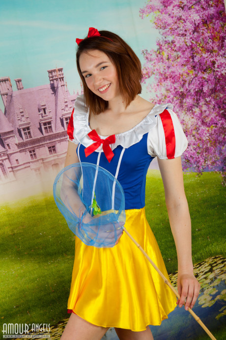 Sweet teen cosplay skank girlfriend broad Slava strips her costume to spread with bareback feet