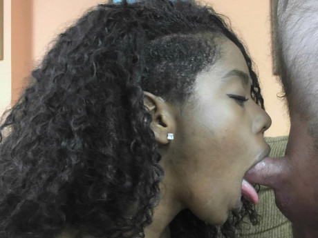 Curvy black Layla Finesse undresses & licks an cougar husband boyfriend guy small white penis