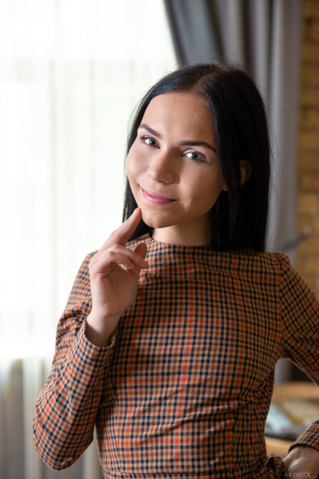 Charming petite young Diamond flaunts her hard nips and fingers her love hole