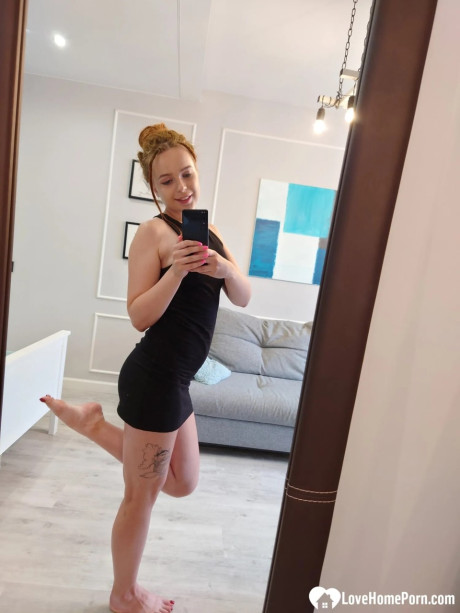 Playful ginger head amateur exposes her tiny boobs in her selfie compilation