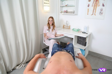 Blondy nurse Belle Claire engages in POV sex with a male patient