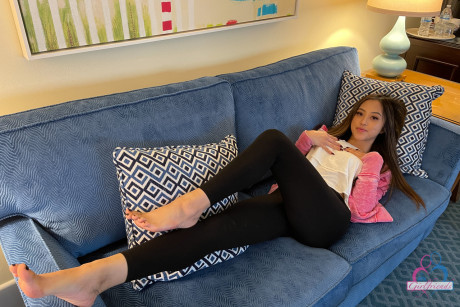 Cute asian Alexia Anders shows her holes before posing with jizz on her face