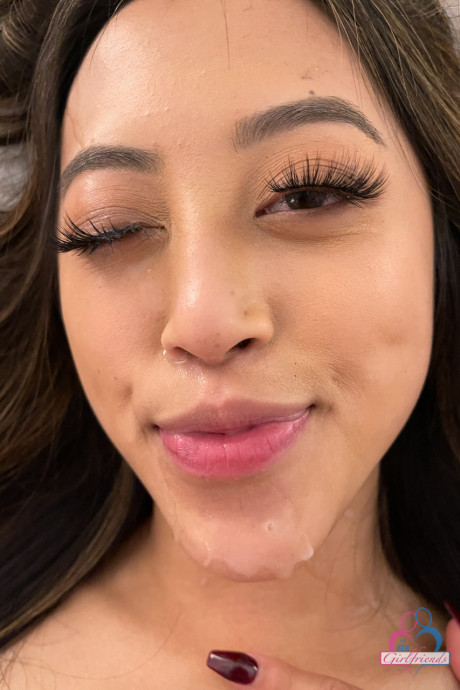 Cute asian Alexia Anders shows her holes before posing with jizz on her face