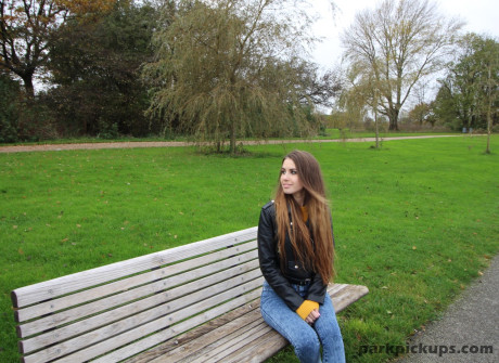 Pretty teen giving a giant dicked stranger an amazing blowjob at the park