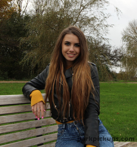 Pretty teen giving a giant dicked stranger an amazing blowjob at the park