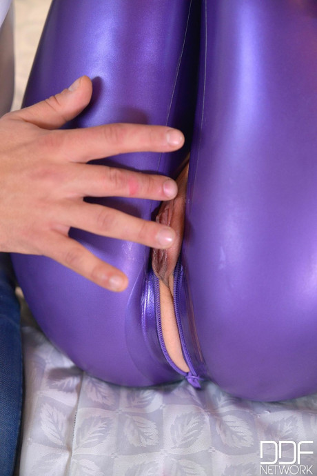 Sweet MILF Latex Lucy loving fingering & toying wet vagina in sleazy latex suit