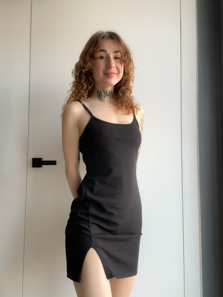 Solo bitch girl broad Curly Polly gets totally nude while changing her outfits