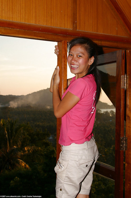 Oriental amateur Chaiya masturbating shaved snatch after lingerie removal