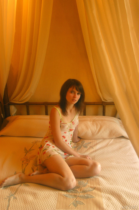 Emo skank girl chick Anna S reveals her tiny boobs and silky cunt in her bedroom