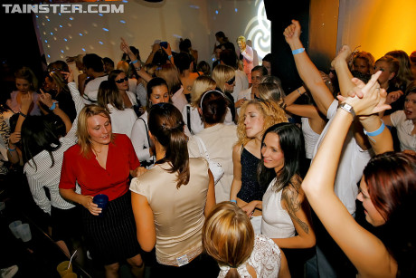 Seductive gals are into rod blowing contest at the drunk party