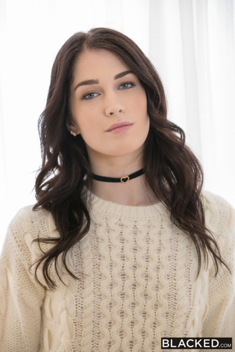 Brunette teenie with charming tiny breasts Evelyn Claire gets blacked in stockings