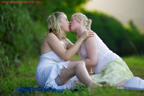 Fresh teen blondes Anneke and Sue-Ann make love during outdoor lesbian sex