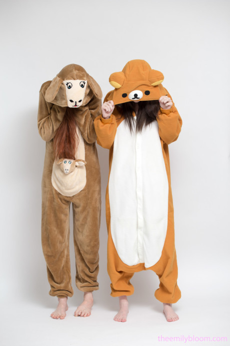 Charming fresh teen Emily and her pal doff their onsies to show hot asses naked