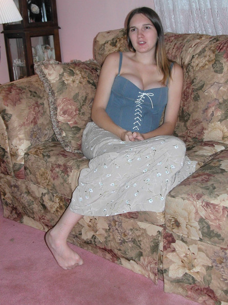 Ravishing charming pregnant teenie Natalie strips & spreads her pink snatch on the couch