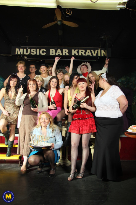 Chubby grannies and thin teens stripping and posing in a strip bar